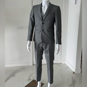 Giovanni Testi Men’s 3-Piece Suit 36S Gray Houndstooth Slim Fit Formal Set